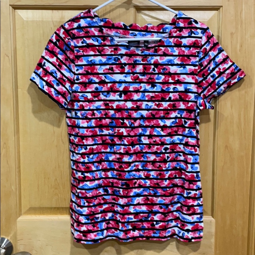 Rafaella Floral shirt sleeve top stripes NEW Large - Picture 1 of 6